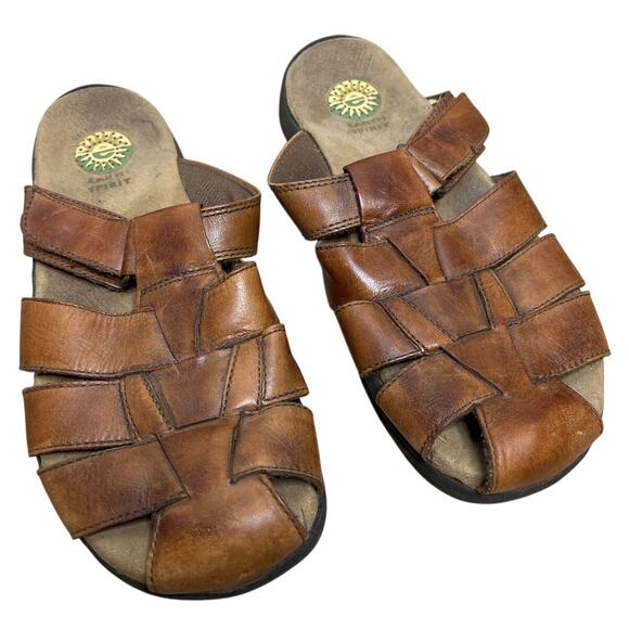 Earth Spirit Shoes - Earth Spirit Brown Leather Slides Velcro Closure Size 9